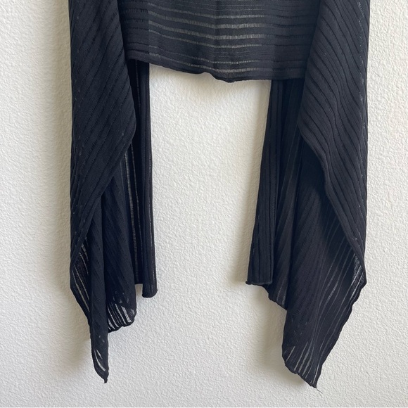 MI & RENA Vintage Black Semi Sheer Stripe Short Sleeve Drape Crop Cardigan Top - Picture 13 of 13